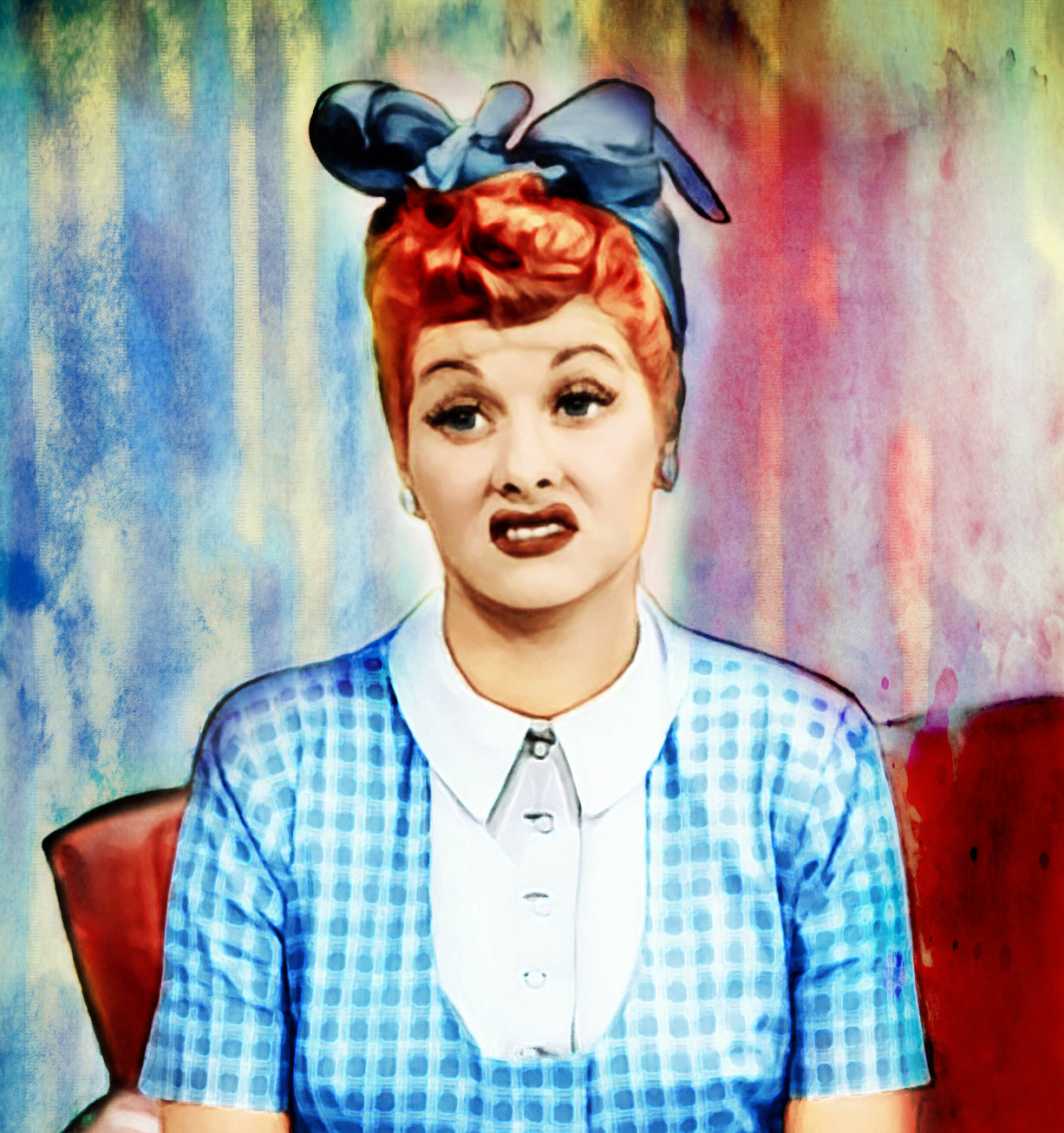 I Love Lucy - Lucy in a Fake TV store - 4 x 4 inches - Original Gouache Painting